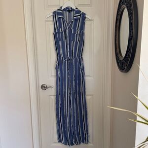 BeBop Blue and White Striped jumpsuit medium